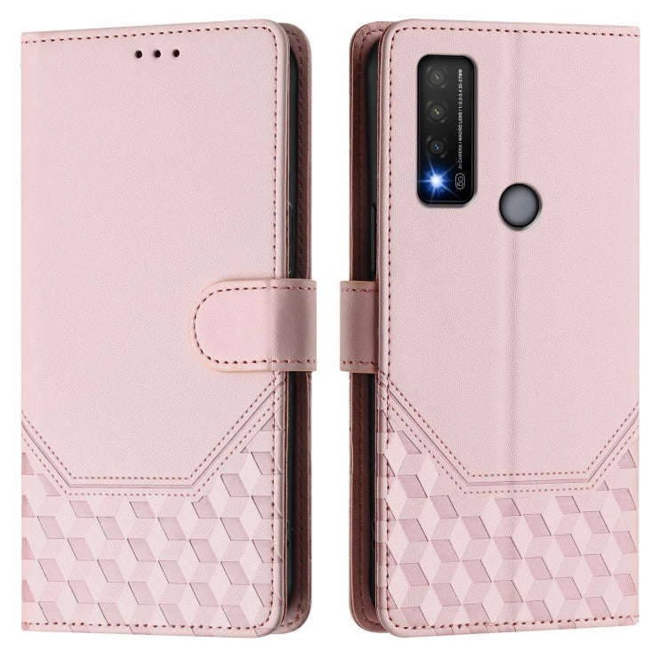 For TCL 20R Honeycomb Embossing RFID Leather Phone Case(Pink)