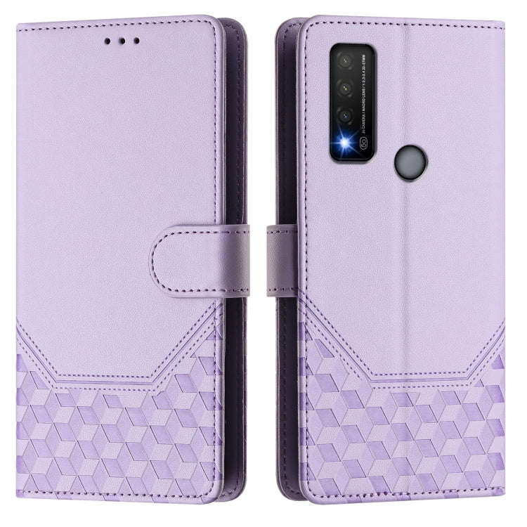 For TCL 20R Honeycomb Embossing RFID Leather Phone Case(Light Purple)