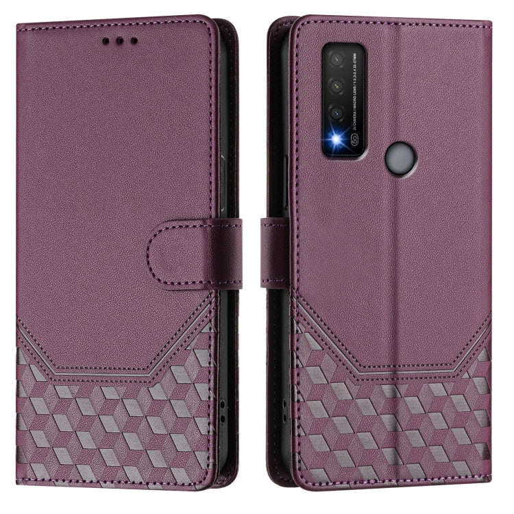 For TCL 20R Honeycomb Embossing RFID Leather Phone Case(Violet)