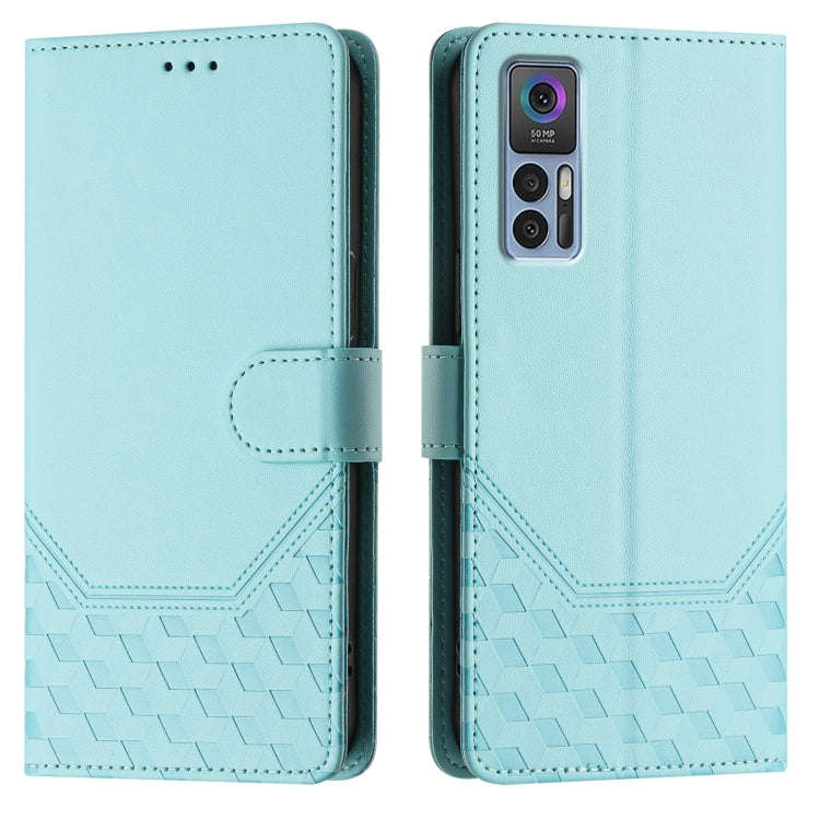 For TCL 30 5G / 4G / 30+ Honeycomb Embossing RFID Leather Phone Case(Mint Green)