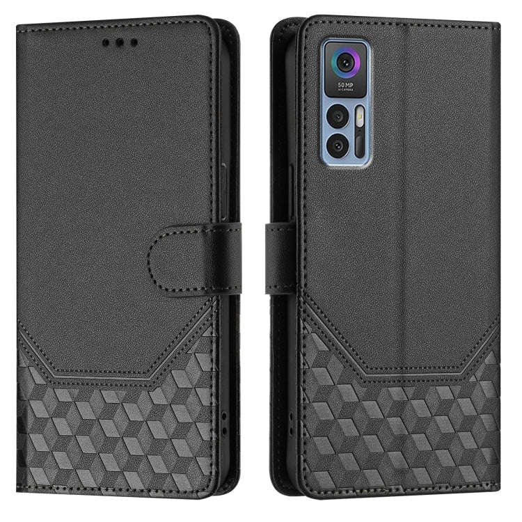 For TCL 30 5G / 4G / 30+ Honeycomb Embossing RFID Leather Phone Case(Black)