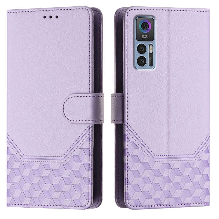 For TCL 30 5G / 4G / 30+ Honeycomb Embossing RFID Leather Phone Case(Light Purple)