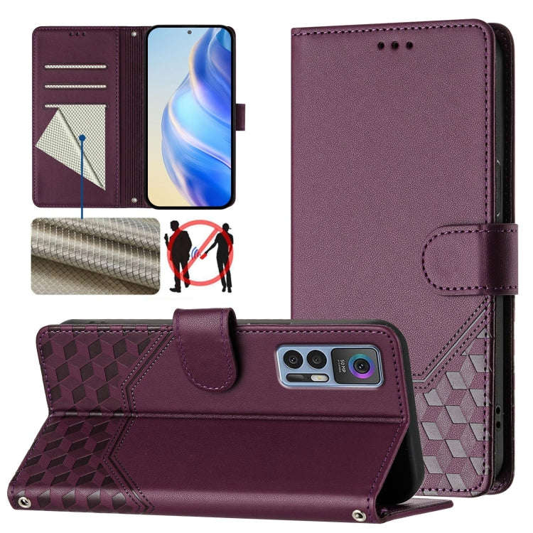 For TCL 30 5G / 4G / 30+ Honeycomb Embossing RFID Leather Phone Case(Violet)