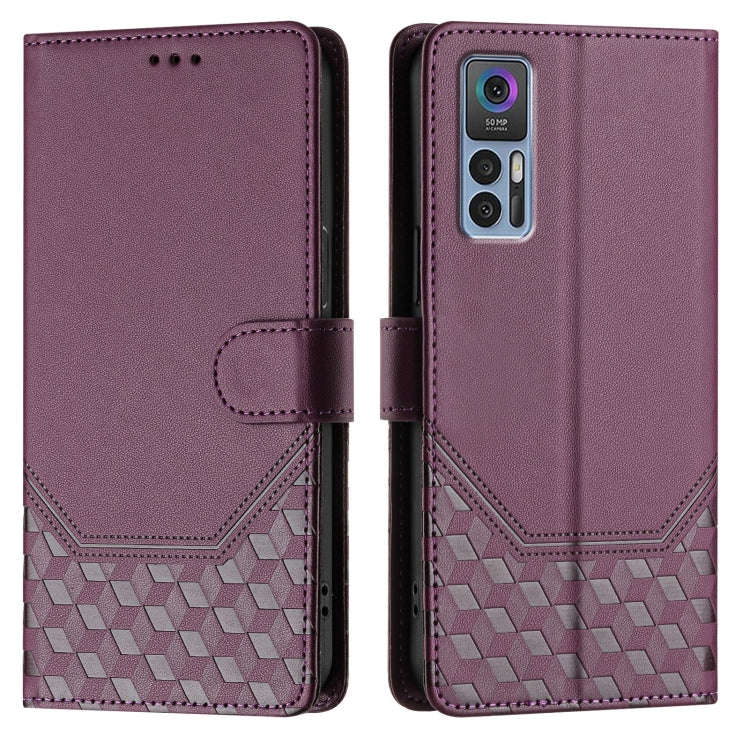 For TCL 30 5G / 4G / 30+ Honeycomb Embossing RFID Leather Phone Case(Violet)