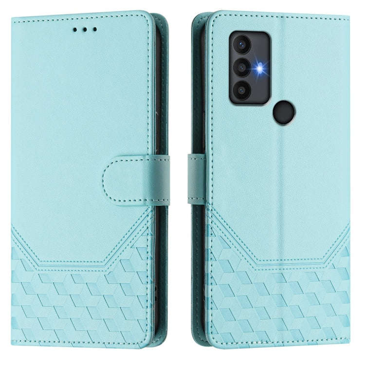 For TCL 30 SE Honeycomb Embossing RFID Leather Phone Case(Mint Green)
