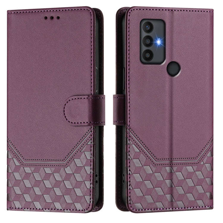 For TCL 30 SE Honeycomb Embossing RFID Leather Phone Case(Violet)