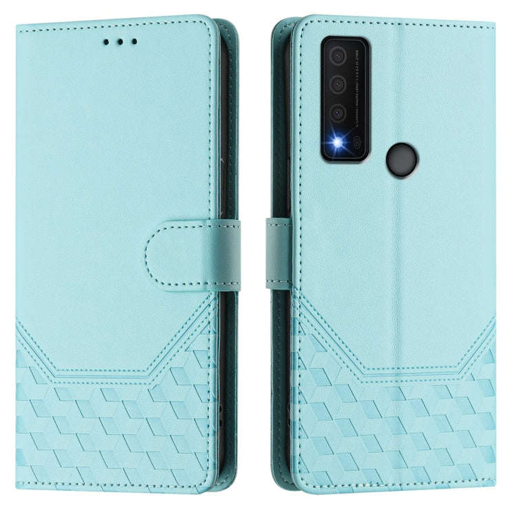 For TCL 30 XE 5G Honeycomb Embossing RFID Leather Phone Case(Mint Green)