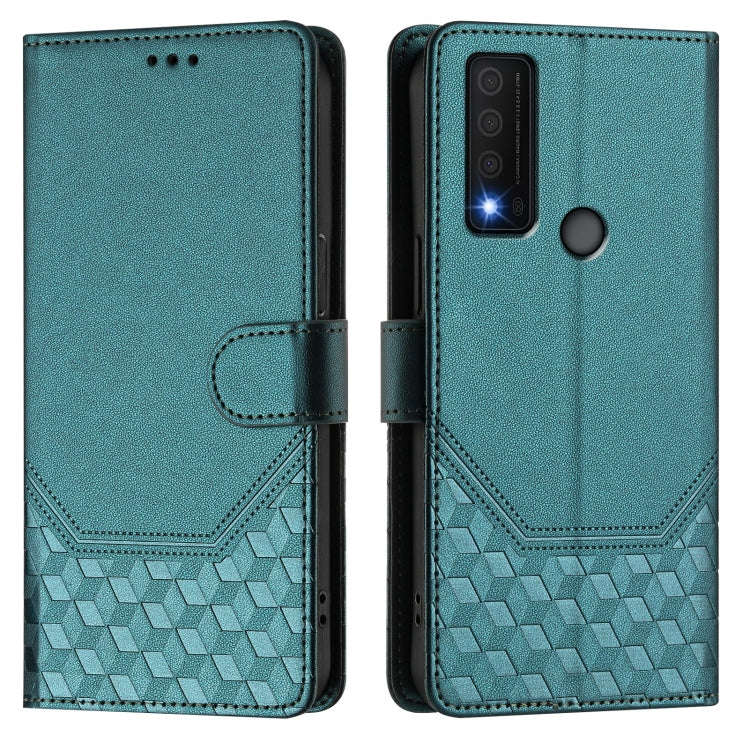 For TCL 30 XE 5G Honeycomb Embossing RFID Leather Phone Case(Peacock Green)
