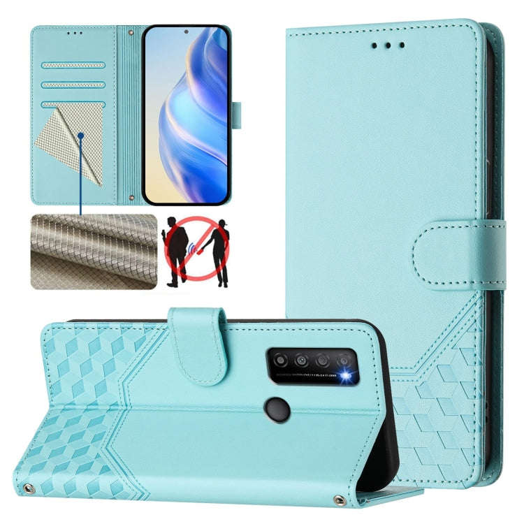 For TCL 30 XL Honeycomb Embossing RFID Leather Phone Case(Mint Green)