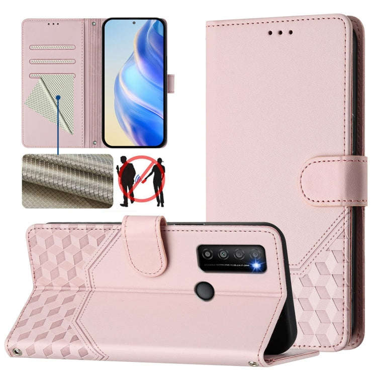 For TCL 30 XL Honeycomb Embossing RFID Leather Phone Case(Pink)
