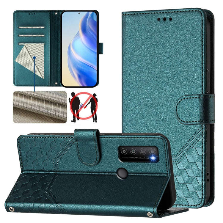 For TCL 30 XL Honeycomb Embossing RFID Leather Phone Case(Peacock Green)