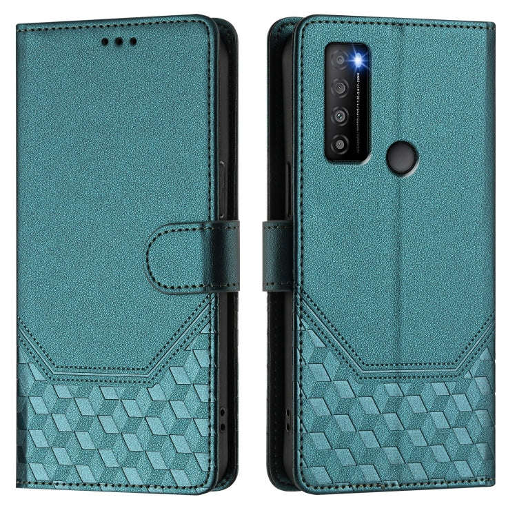 For TCL 30 XL Honeycomb Embossing RFID Leather Phone Case(Peacock Green)
