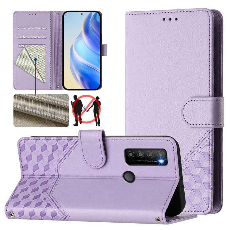 For TCL 30 XL Honeycomb Embossing RFID Leather Phone Case(Light Purple)