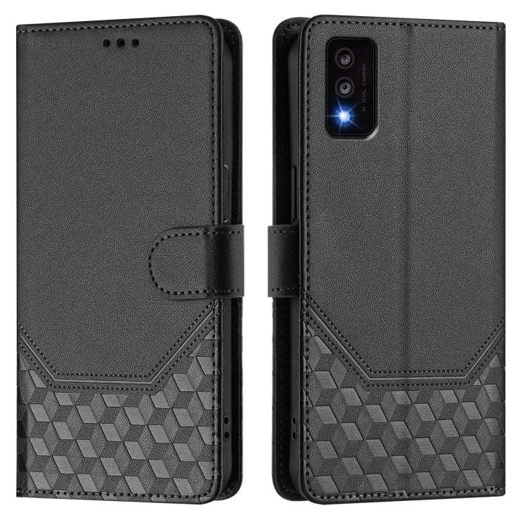 For TCL 30T Honeycomb Embossing RFID Leather Phone Case(Black)