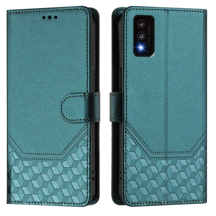 For TCL 30T Honeycomb Embossing RFID Leather Phone Case(Peacock Green)