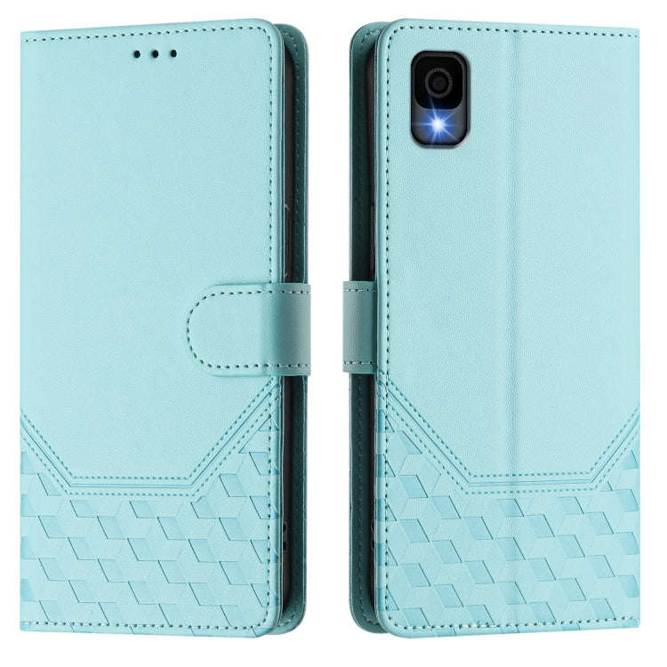 For TCL 30Z Honeycomb Embossing RFID Leather Phone Case(Mint Green)