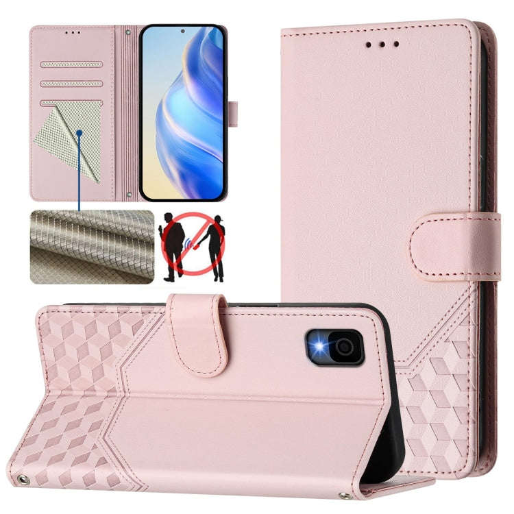 For TCL 30Z Honeycomb Embossing RFID Leather Phone Case(Pink)