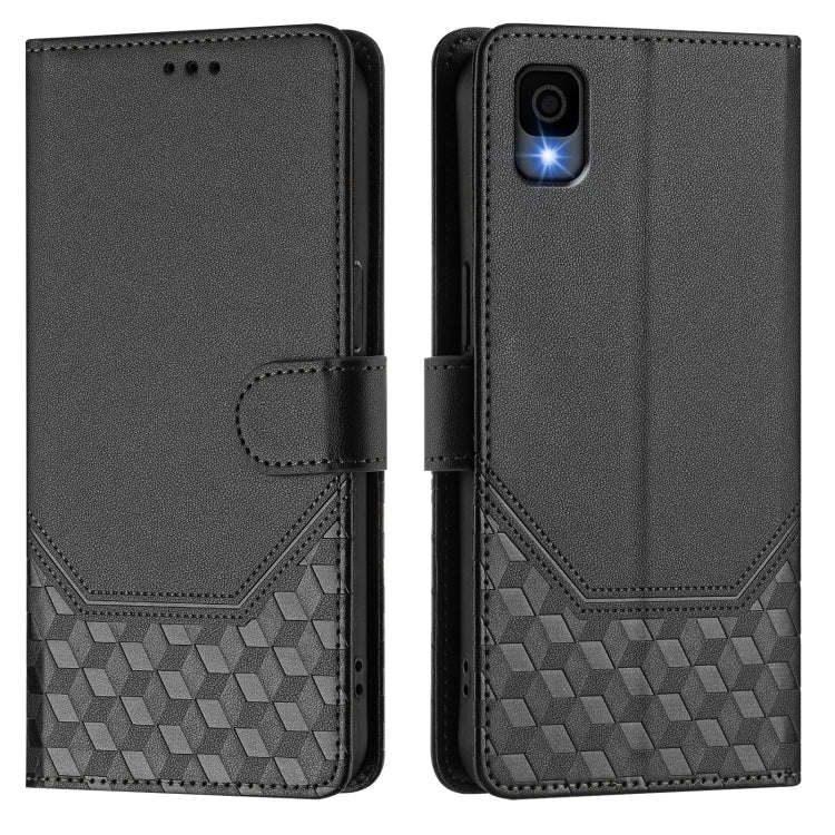 For TCL 30Z Honeycomb Embossing RFID Leather Phone Case(Black)