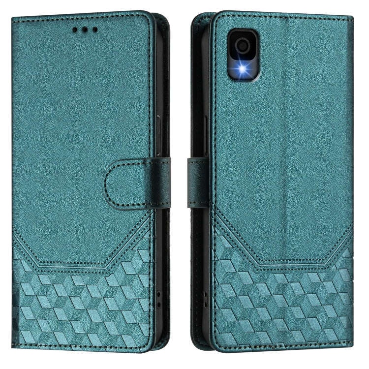 For TCL 30Z Honeycomb Embossing RFID Leather Phone Case(Peacock Green)