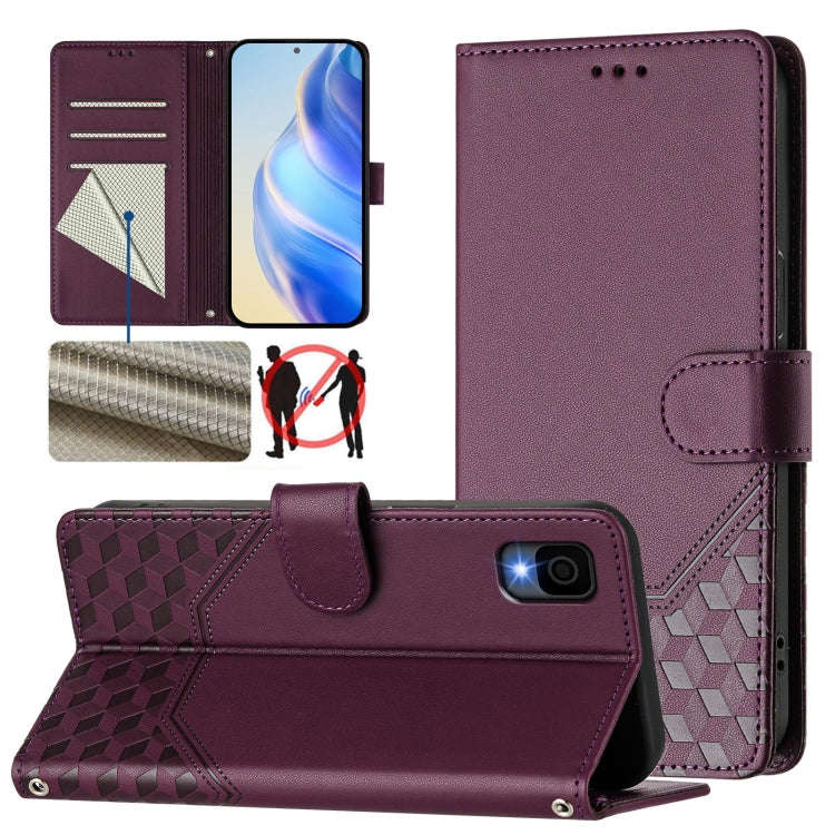 For TCL 30Z Honeycomb Embossing RFID Leather Phone Case(Violet)
