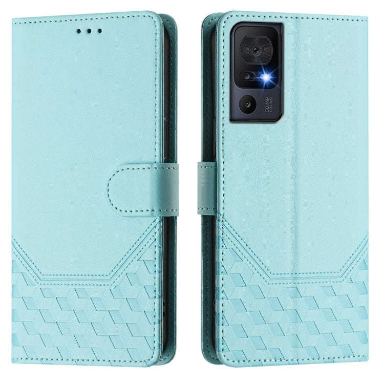 For TCL 40 SE Honeycomb Embossing RFID Leather Phone Case(Mint Green)