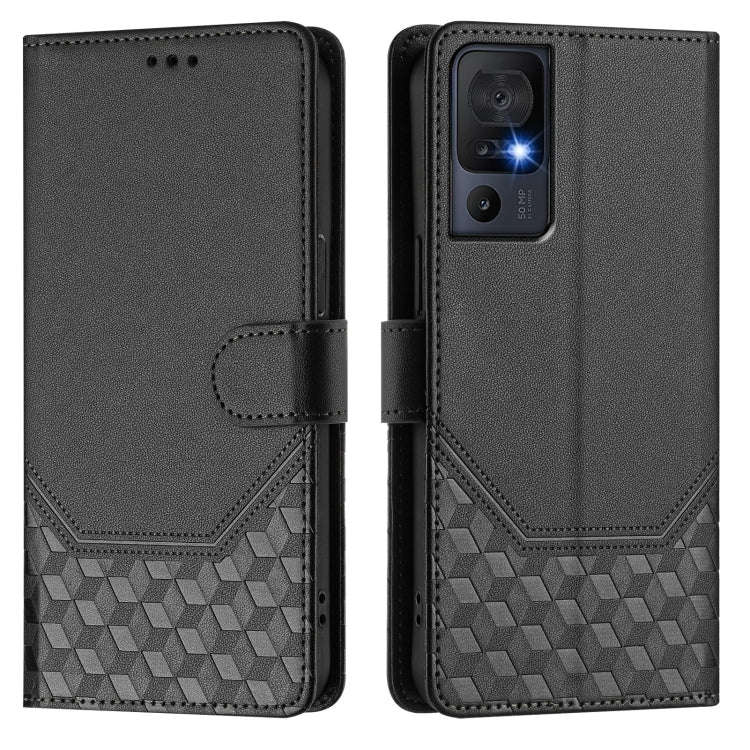 For TCL 40 SE Honeycomb Embossing RFID Leather Phone Case(Black)