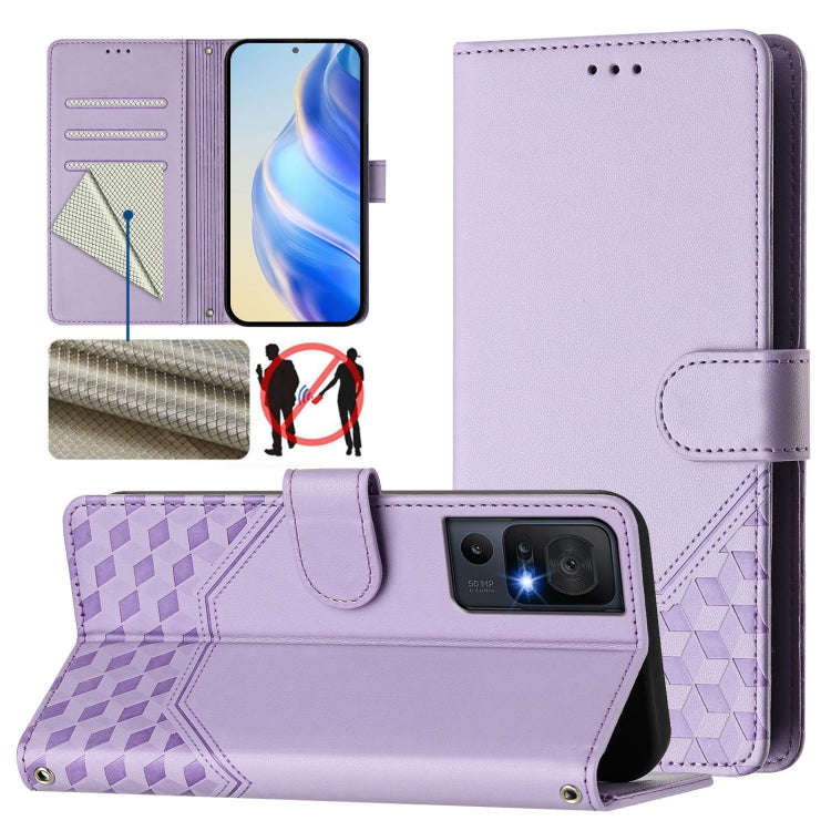 For TCL 40 SE Honeycomb Embossing RFID Leather Phone Case(Light Purple)