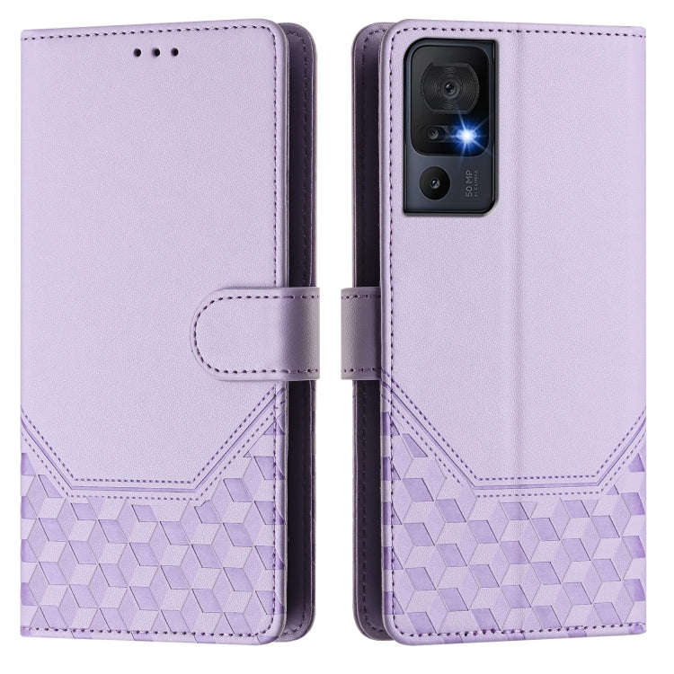 For TCL 40 SE Honeycomb Embossing RFID Leather Phone Case(Light Purple)