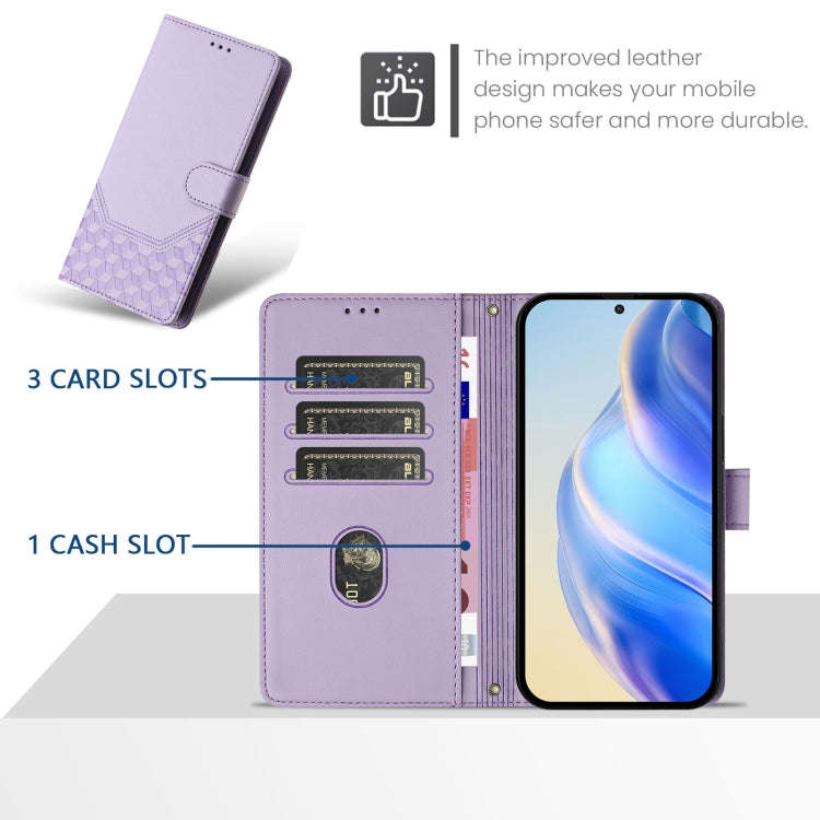 For TCL 40 SE Honeycomb Embossing RFID Leather Phone Case(Light Purple)