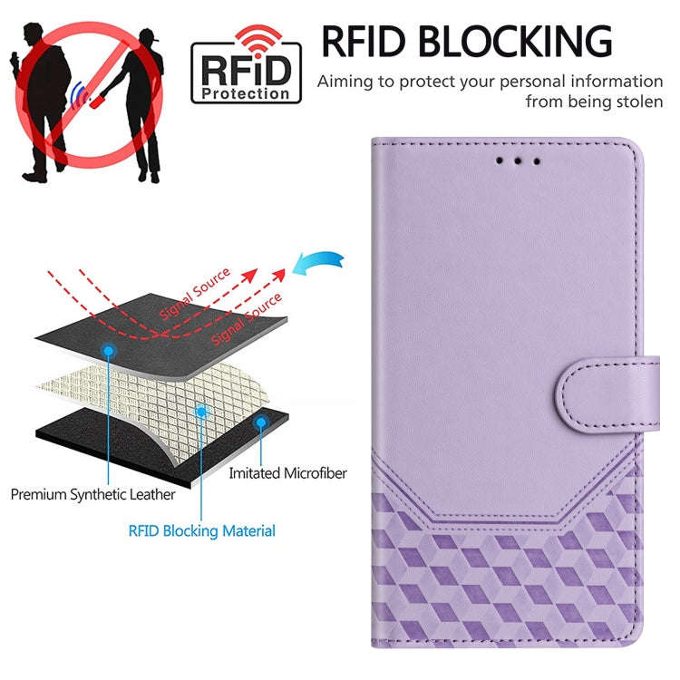 For TCL 40 SE Honeycomb Embossing RFID Leather Phone Case(Light Purple)