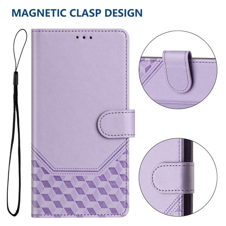 For TCL 40 SE Honeycomb Embossing RFID Leather Phone Case(Light Purple)