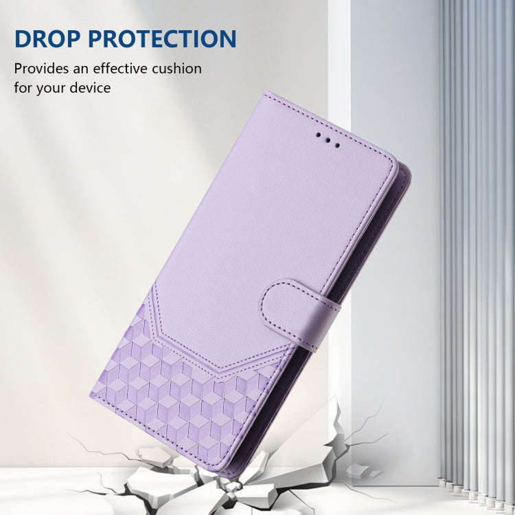 For TCL 40 SE Honeycomb Embossing RFID Leather Phone Case(Light Purple)