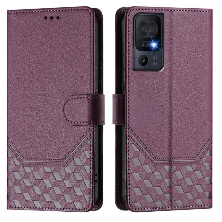 For TCL 40 SE Honeycomb Embossing RFID Leather Phone Case(Violet)