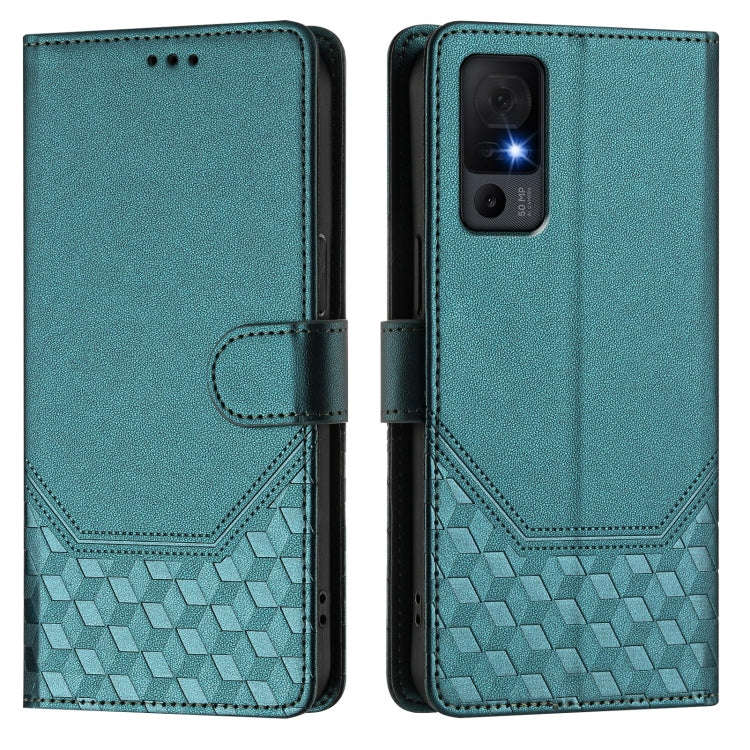 For TCL 40 XL Honeycomb Embossing RFID Leather Phone Case(Peacock Green)
