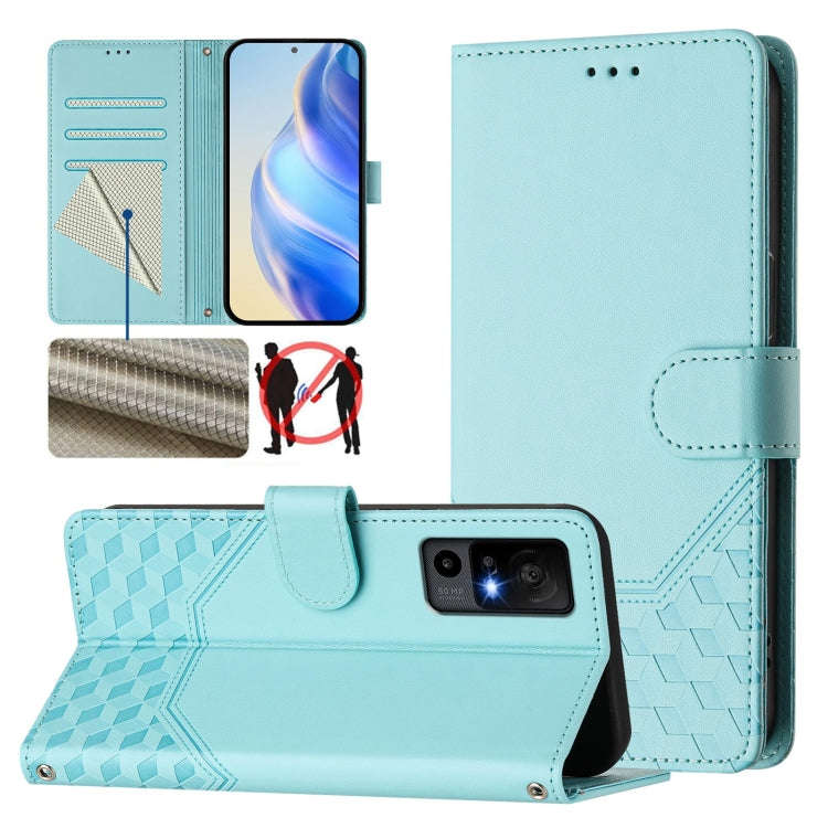 For TCL 40R Honeycomb Embossing RFID Leather Phone Case(Mint Green)