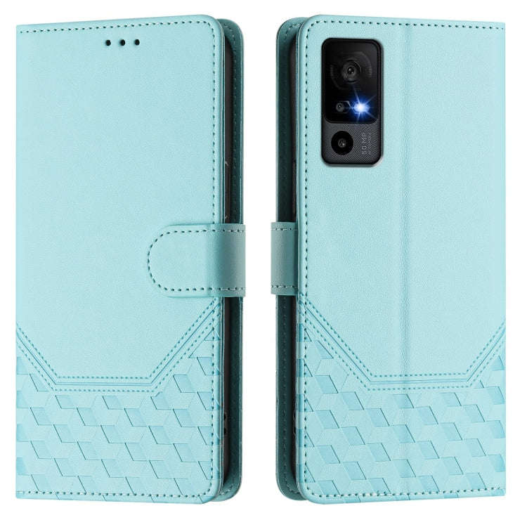 For TCL 40R Honeycomb Embossing RFID Leather Phone Case(Mint Green)