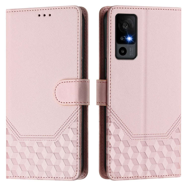 For TCL 40R Honeycomb Embossing RFID Leather Phone Case(Pink)