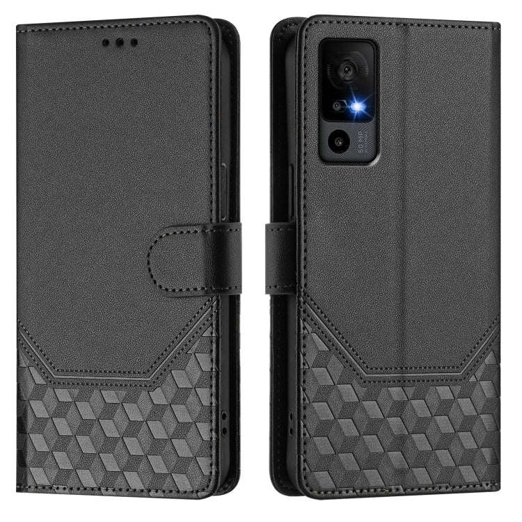 For TCL 40R Honeycomb Embossing RFID Leather Phone Case(Black)
