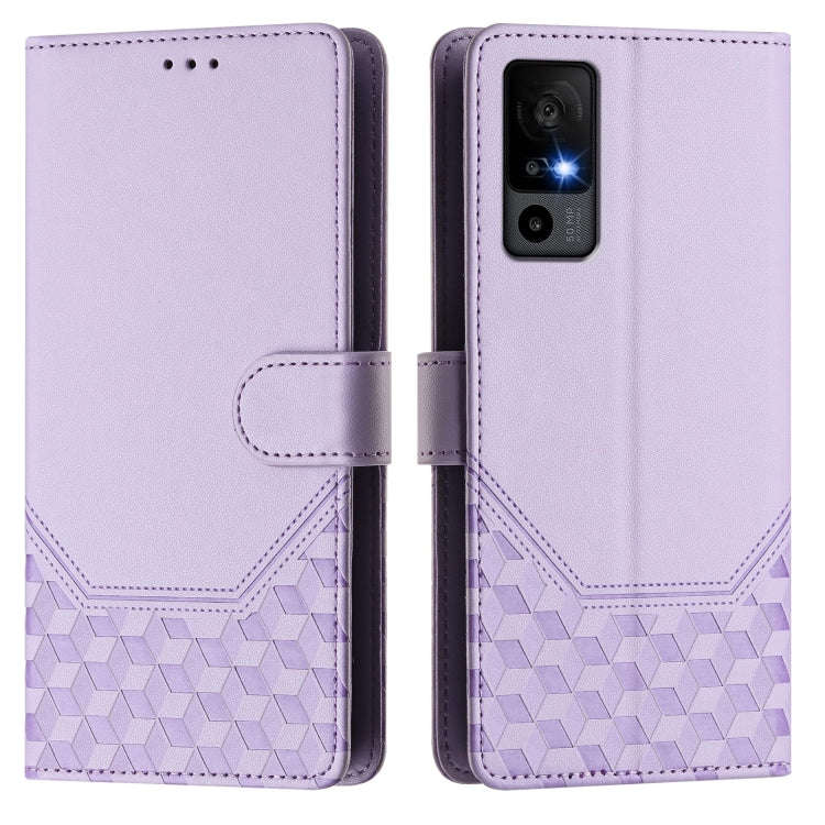 For TCL 40R Honeycomb Embossing RFID Leather Phone Case(Light Purple)