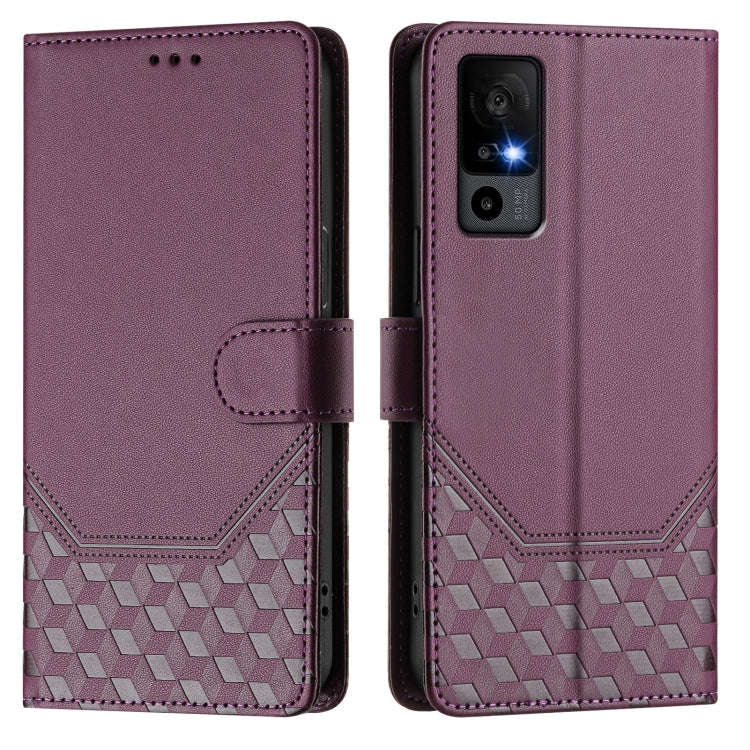 For TCL 40R Honeycomb Embossing RFID Leather Phone Case(Violet)