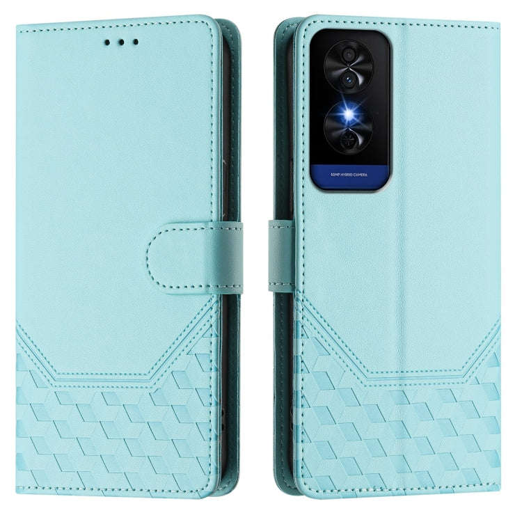 For TCL 50 5G Honeycomb Embossing RFID Leather Phone Case(Mint Green)