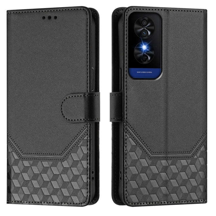 For TCL 50 5G Honeycomb Embossing RFID Leather Phone Case(Black)