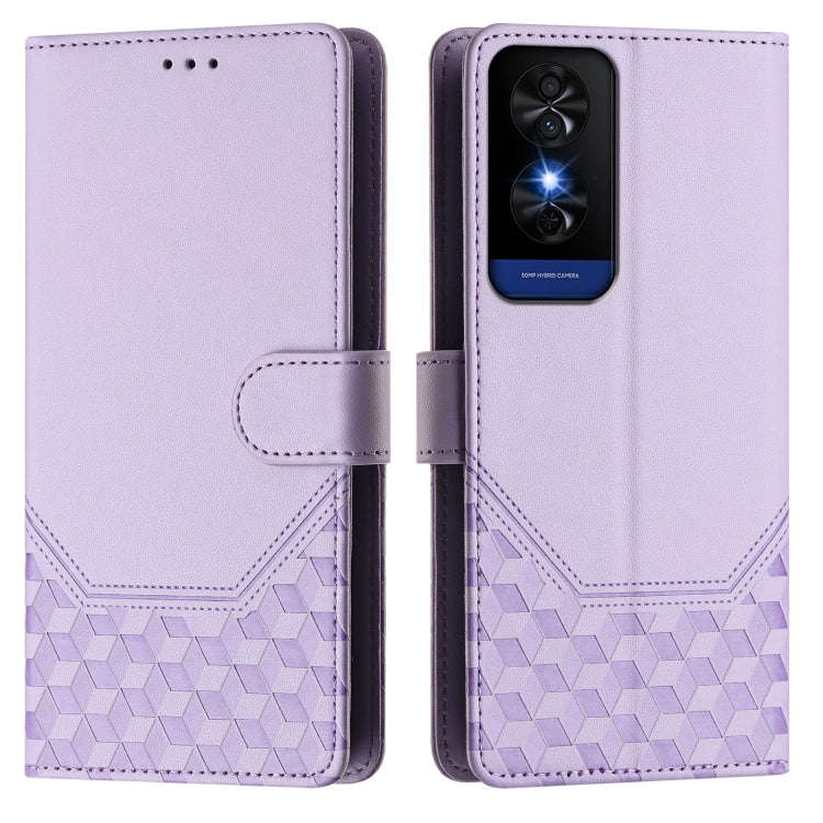 For TCL 50 5G Honeycomb Embossing RFID Leather Phone Case(Light Purple)