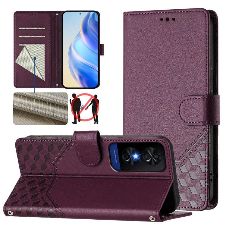 For TCL 50 5G Honeycomb Embossing RFID Leather Phone Case(Violet)