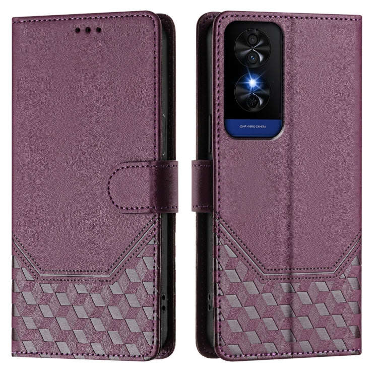 For TCL 50 5G Honeycomb Embossing RFID Leather Phone Case(Violet)