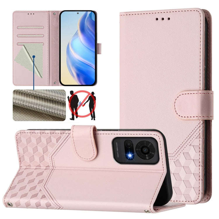 For TCL 50 LE Honeycomb Embossing RFID Leather Phone Case(Pink)