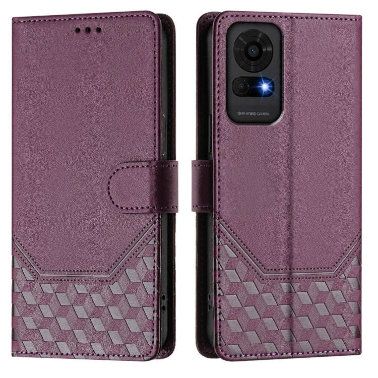 For TCL 50 LE Honeycomb Embossing RFID Leather Phone Case(Violet)