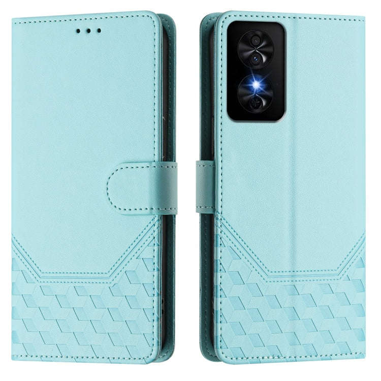 For TCL 50 SE Honeycomb Embossing RFID Leather Phone Case(Mint Green)