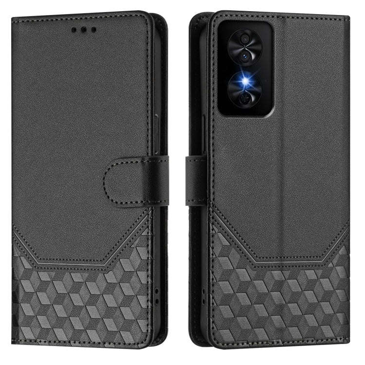 For TCL 50 SE Honeycomb Embossing RFID Leather Phone Case(Black)