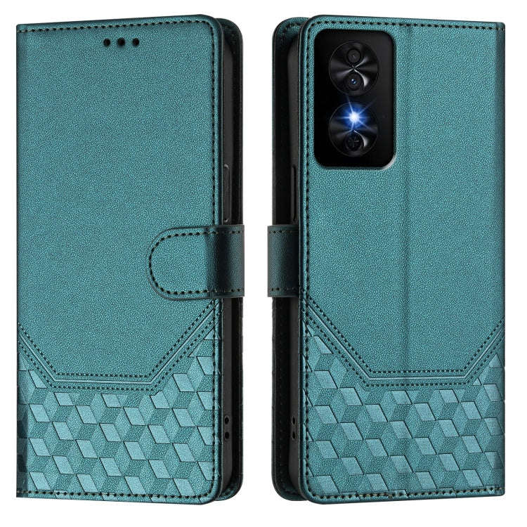 For TCL 50 SE Honeycomb Embossing RFID Leather Phone Case(Peacock Green)